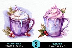Watercolor Festive Purple Hot Cocoa Cup Clipart Product Image 1