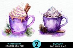 Watercolor Festive Purple Hot Cocoa Cup Clipart Product Image 1