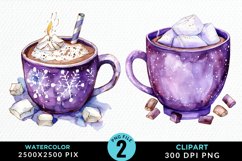 Watercolor Festive Purple Hot Cocoa Cup Clipart Product Image 1