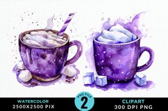 Watercolor Festive Purple Hot Cocoa Cup Art Clipart Product Image 1