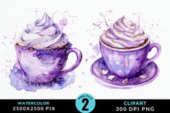 Watercolor Festive Purple Hot Cocoa Cup Art Clipart Product Image 1