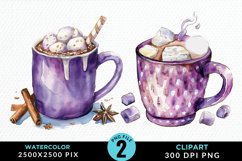 Watercolor Festive Purple Hot Cocoa Cup Art Clipart Product Image 1