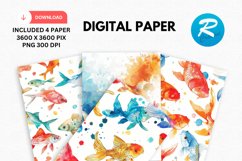 Watercolor Fish Digital Paper, Watercolor Fish Background Product Image 1