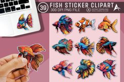 Watercolor Fish Sticker Clipart Bundle Product Image 1