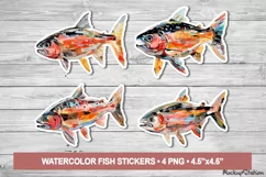 Watercolor Fish Stickers | Vintage Fishing Printable PNG Product Image 1