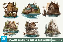 Watercolor Fishing Lodge Clipart Bundle