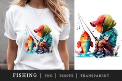 Watercolor cute fishing t-shirt sublimation print design png Product Image 1