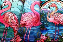 Stained Glass Flamingo Digital Paper Watercolor Bundle Product Image 5