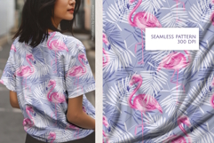 Watercolor Flamingo and Palm Leaves Seamless Pattern Product Image 2
