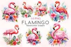 Watercolor Flamingo Clipart Bundle Product Image 1