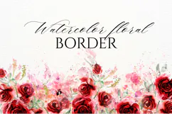Watercolor Red Roses Floral Border PNG Product Image 1