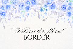Watercolor Blue Roses Floral Border PNG Product Image 1