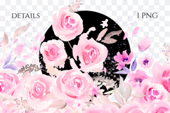 Watercolor Pink Roses Floral Border PNG Product Image 2