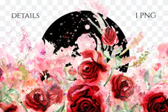 Watercolor Red Roses Floral Border PNG Product Image 2