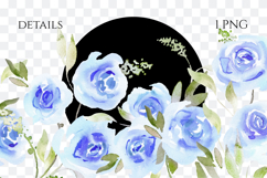Watercolor Blue Roses Floral Border PNG Product Image 2