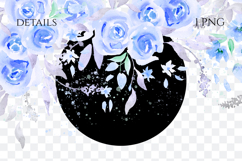 Watercolor Blue Roses Floral Border PNG Product Image 2