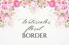 Watercolor Pink Roses Floral Border PNG Product Image 1