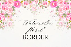 Watercolor Pink Roses Floral Border PNG Product Image 1