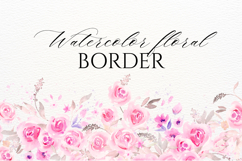 Watercolor Pink Roses Floral Border PNG Product Image 1