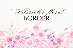 Watercolor Pink Roses Floral Border PNG Product Image 1