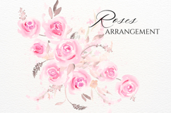 Watercolor Pink Roses Floral Arrangement PNG Product Image 1