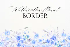 Watercolor Blue Roses Floral Border PNG Product Image 1