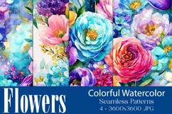 Flower Patterns, Colorful Watercolor Floral Patterns, s5 Product Image 1