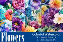 Flower Patterns, Colorful Watercolor Floral Patterns, s8 Product Image 1