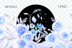 Watercolor Blue Roses Floral Border PNG Product Image 2