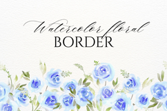 Watercolor Blue Roses Floral Border PNG Product Image 1