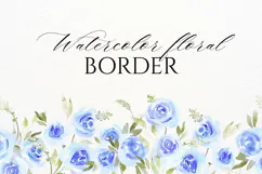 Watercolor Blue Roses Floral Border PNG Product Image 1