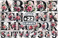 Watercolor Floral Alphabet Clipart | Flower Monogram PNG Product Image 1