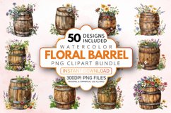 Watercolor Floral Barrel Clipart Bundle Product Image 1