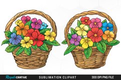 Watercolor Floral Basket Illustration Clipart Product Image 1