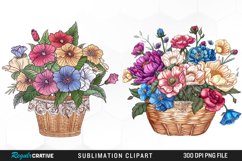 Watercolor Floral Basket Illustration Clipart Product Image 1