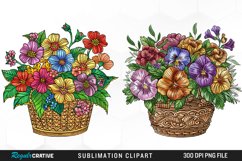 Watercolor Floral Basket Illustration Clipart Product Image 1