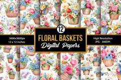 Watercolor Floral Baskets Seamless Patterns Product Image 1
