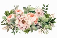 Watercolor floral border wreath pink peach Background Product Image 1