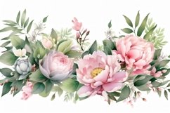 Watercolor floral border wreath with green leaves background Product Image 1