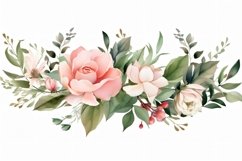 Watercolor floral border wreath with green leaves background Product Image 1