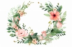 Watercolor floral border wreath with green leaves background Product Image 1