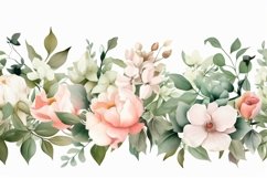 Watercolor Floral Background with Green Leaves on White BG Product Image 2