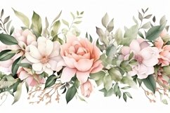 Watercolor Floral Background with Green Leaves on White BG Product Image 1