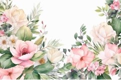Watercolor Floral Background with Green Leaves on White BG Product Image 1