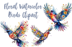 Watercolor Floral Birds Clipart 1 Product Image 1