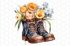 Watercolor Floral Boots Clipart Floral PNG Design