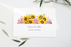 Watercolor floral border sunflowers and pink hydrangea