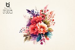 Watercolor floral bouquet pink red orang flowers sublimation Product Image 2