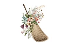 Watercolor Floral Brooms Clipart Bundle