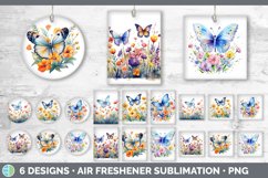 Bundle of six Watercolor Flower Butterflies Air Freshener designs.